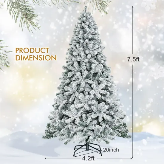 7.5 Feet Snow Flocked Hinged Artificial Christmas Tree without Lights {4}