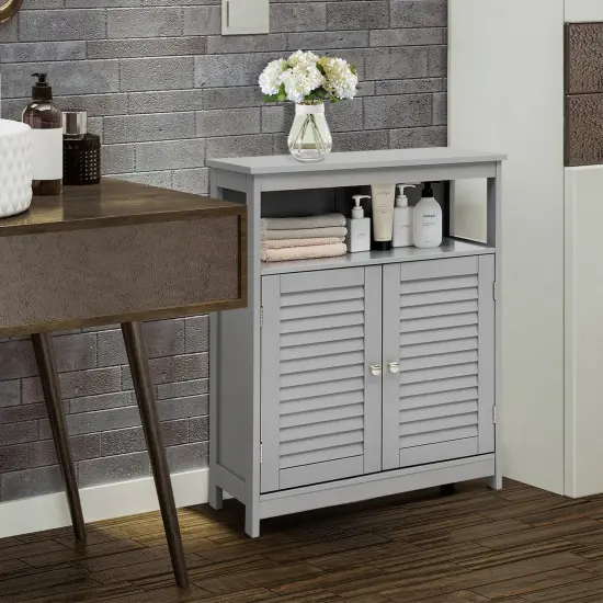 MDF Bathroom Storage Cabinet with Shutter Doors and Adjustable Shelves Grey {6}
