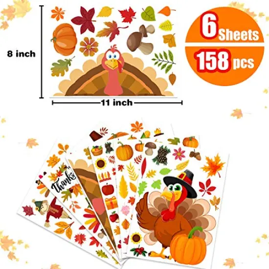 Fall Window Clings 158 PCS Thanksgiving Window Clings Fall Window Clings for Glass Windows Fall Window Decor for Offices Autumn Leaves Turkey Window Clings Home School Office {1}