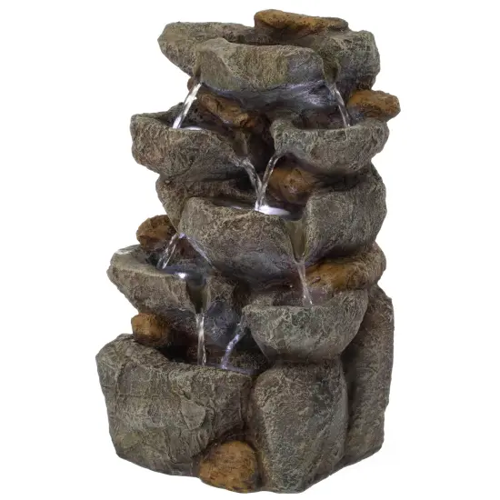Cascading Electric Powered 8-Tier Rock Water Fountain 18.5" with LED Lights for Indoor and Outdoor Use {1}
