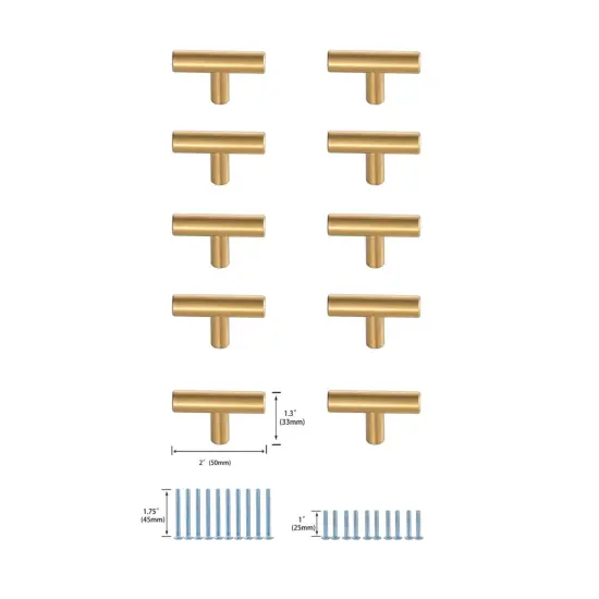 Quinn Brass T Bar Pull Multipack (set of 10) {6}