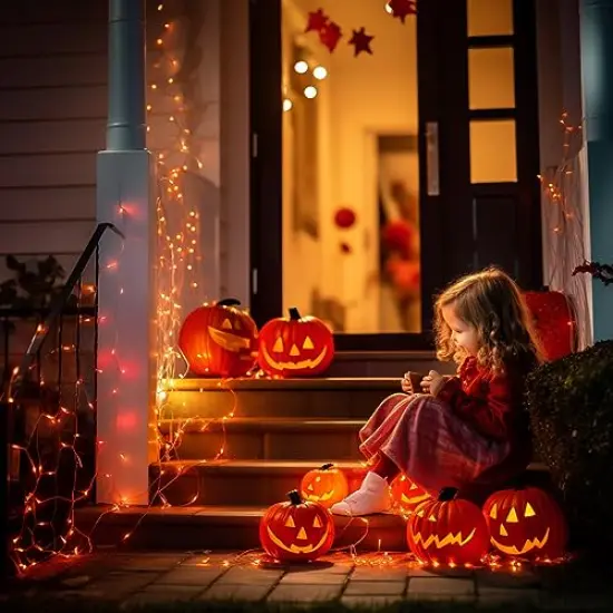 66ft 200 LED Halloween Lights Outdoor, Orange String Lights Indoor Clear Wire, 8 Modes Orange Christmas Lights Plug in for Fall Autumn Harvest Tree Garden Patio Thanksgiving Decorations {4}