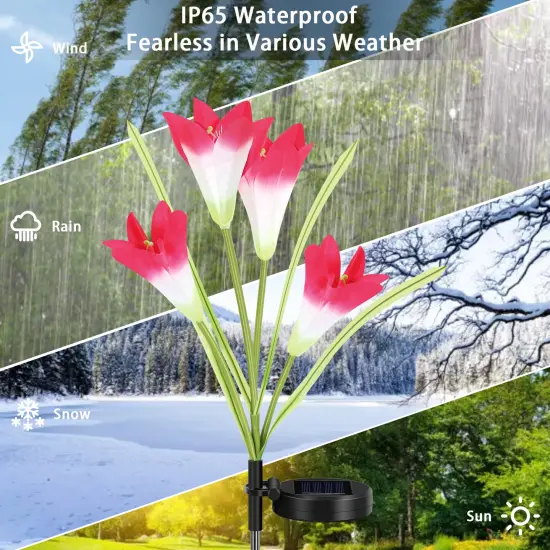 2 Pcs Solar Flowers LED Light Outdoor Garden Yard Stake Solar Flower Lights {4}