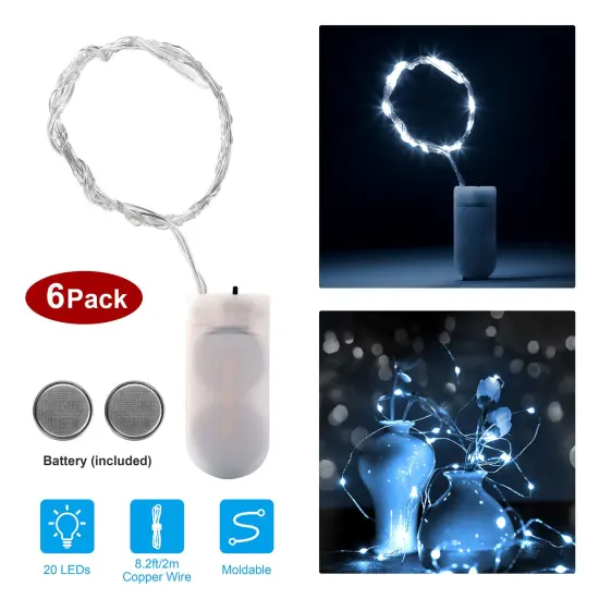 6 Pack DIY LED String Lights 6.56ft 20 LEDs Decor - Starry Fairy Lights {1}