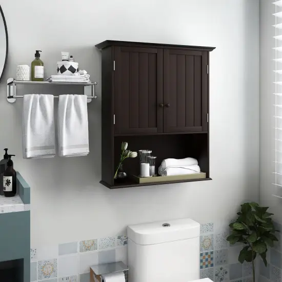 2-Door Wall Mount Bathroom Storage Cabinet with Open Shelf Espresso {2}