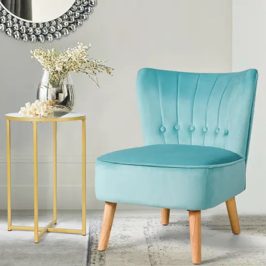 Armless Accent Chair Tufted Velvet Leisure Chair Green {2}