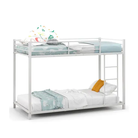 Twin Over Twin Metal Bunk Bed, Low Profile, Safe, No Box-Spring White {2}