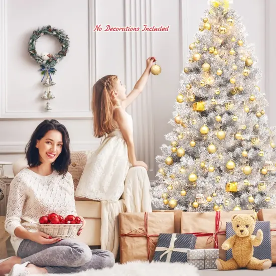 6 Feet Hinged Unlit Artificial Silver Shinny Christmas Tree with Metal Stand {3}