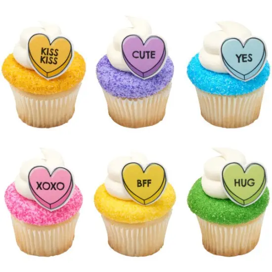 Candy Hearts Cupcake Rings, 12ct {3}
