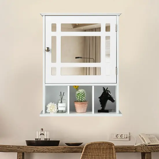 Wall Mounted Bathroom Cabinet with Mirrored Magnetic Door Holder White {3}