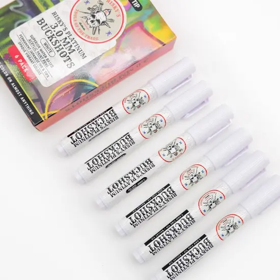 Risky's Tools of the Trade Platinum 3mm Buckshot 6 Pack of White Acrylic Paint Pens for Graffiti or Fine Art {5}
