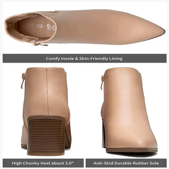 Vepose Women's 9631 Chunky Heel Ankle Boots Beige Size 11 {2}