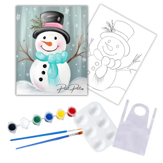 "Winter Snowman" DIY Canvas Art Kit, Adult Beginner, Acrylic Paint Size 11x14 inch {1}