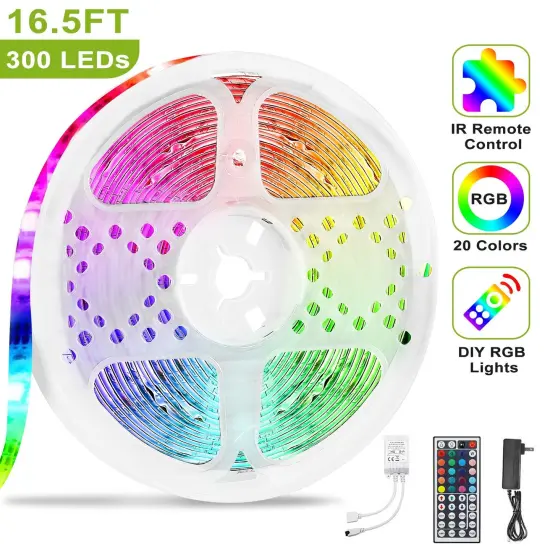 300 LEDs Strip Lights 5M/16.5ft 20 Colors RGB LED Strip IP65 Waterproof with Remote {1}