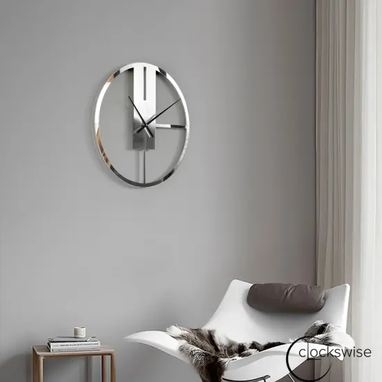 Modern Round Big Wall Clock with Mirror Face, Decorative Silver Metal 22.75&rdquo; Oversize Timepiece for Entryway Office Living Room Bedroom or Kitchen, Hanging Supplies Included, Unique Elegant Home Decor {3}