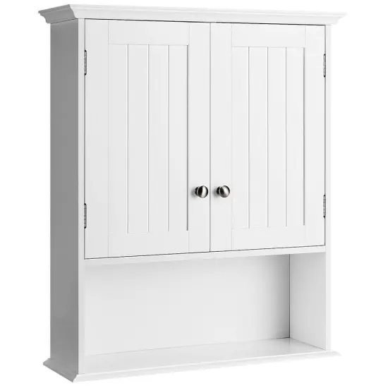 Wall Mount Bathroom Cabinet Storage Organizer with Doors and Shelves-White {1}