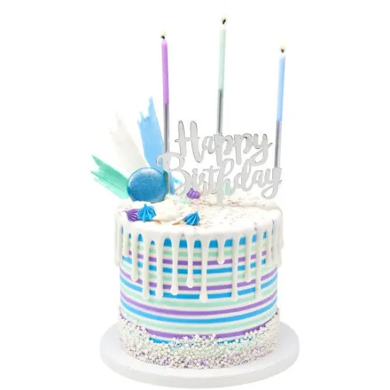 Happy Birthday Plastic Candle Holder Cake Topper, 1ct Silver {2}