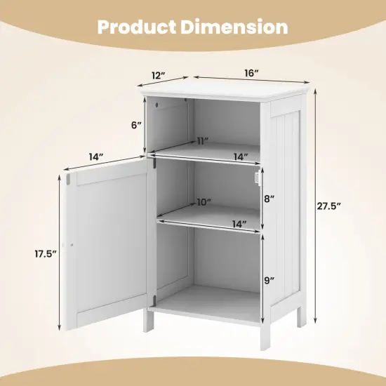 Bathroom FreestandingAdjustable Shelf Floor Storage Cabinet White {5}