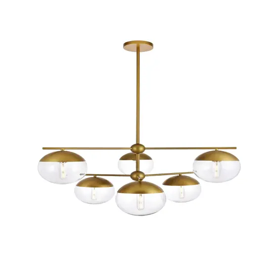 Eclipse 6 Lights Brass Pendant With Clear Glass {1}