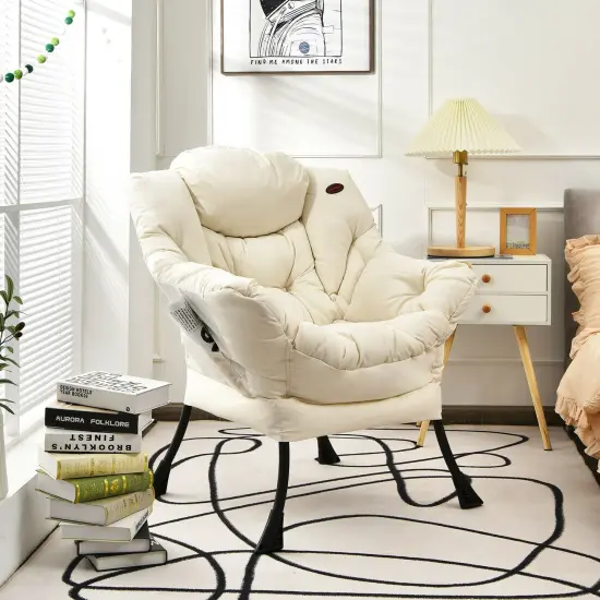 Modern Polyester Fabric Lazy Chair with Side Pocket and Tufted Design Perfect for Any Corner Beige {5}
