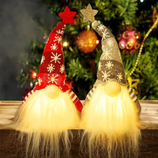 11" Lighted Christmas Gnome Santa, Light Up Elf Holiday Present, Battery Operated Winter Tabletop Christmas Decorations, 2 Set {2}