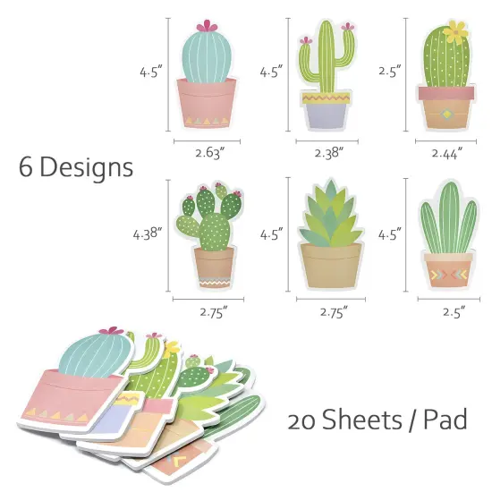 Wrapables Cute Cactus Succulents Sticky Notes, Adhesive Memo Notepads for Home, Office, Work (Set of 6) {2}