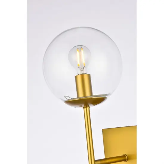 Neri 2 lights brass and clear glass wall sconce {4}