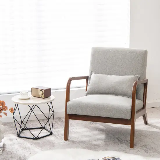 Modern Accent Chair with Rubber Wood Frame and Lumbar Pillow Gray {2}