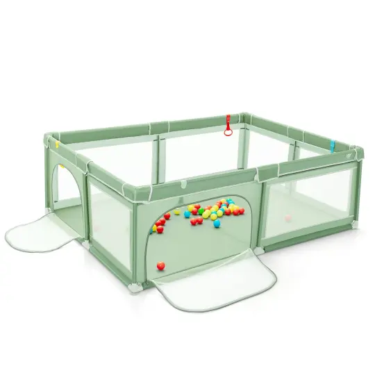 Portable Extra-Large Safety Baby Fence with Ocean Balls and Rings Green {2}