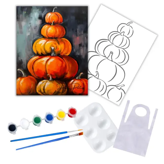 "Pumpkin Stack" DIY Canvas Art Kit, Adult Beginner, Acrylic Paint Size 11x14 inch {1}