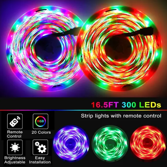 300 LEDs Strip Lights 5M/16.5ft 20 Colors RGB LED Strip IP65 Waterproof with Remote {2}