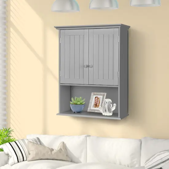 2-Door Wall Mount Bathroom Storage Cabinet with Open Shelf Grey {2}