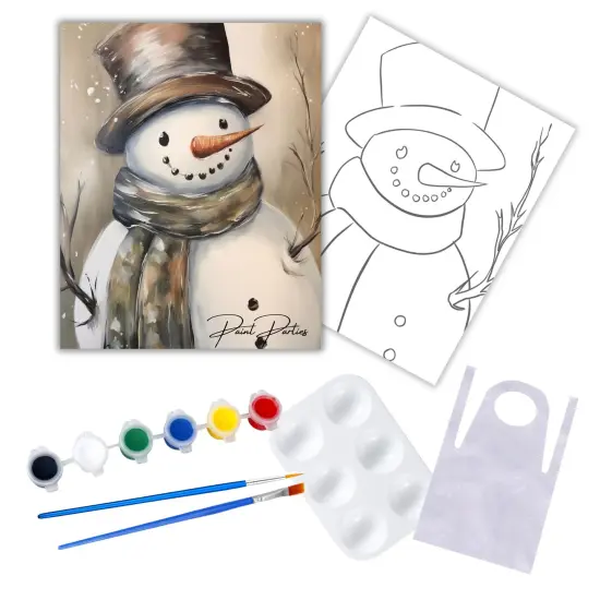 "Vintage Snowman" DIY Canvas Art Kit, Adult Beginner, Acrylic Paint Size 11x14 inch {1}