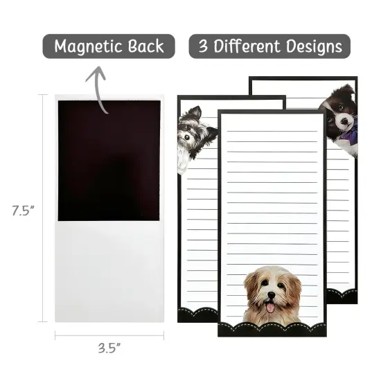 Wrapables Magnetic Notepads for Refrigerator, To-Do lists, Grocery Shopping, Memo, Reminders (Set of 3) Dogs {2}
