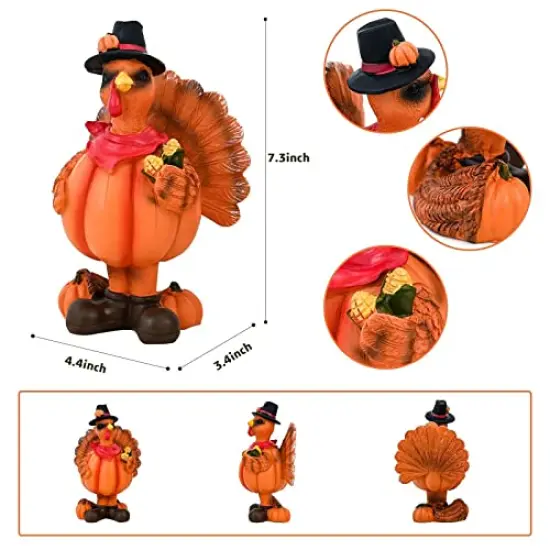 Standing Turkey Couple Thanksgiving Decorations, 2 Pack Resin Turkeys Give Thanks Autumn Fall Tabletop Decor Figurine Decorative Centerpieces Harvest Home Ornament {6}