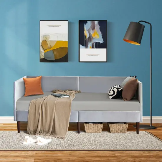 Twin Daybed Heavy Duty Wooden Sofa Bed Frame-Gray {6}