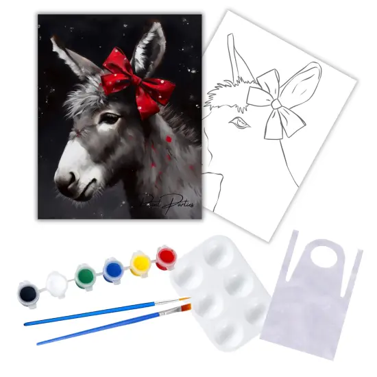 "Christmas Donkey" DIY Canvas Art Kit, Adult Beginner, Acrylic Paint Size 11x14 inch {1}