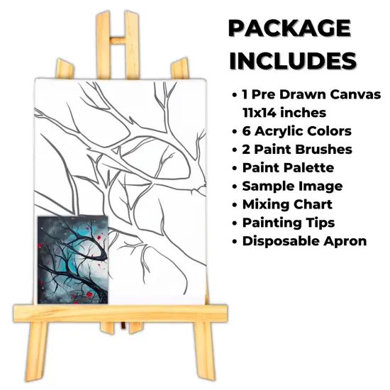 "Midnight Branch" DIY Canvas Art Kit, Adult Beginner, Acrylic Paint Size 11x14 inch {2}