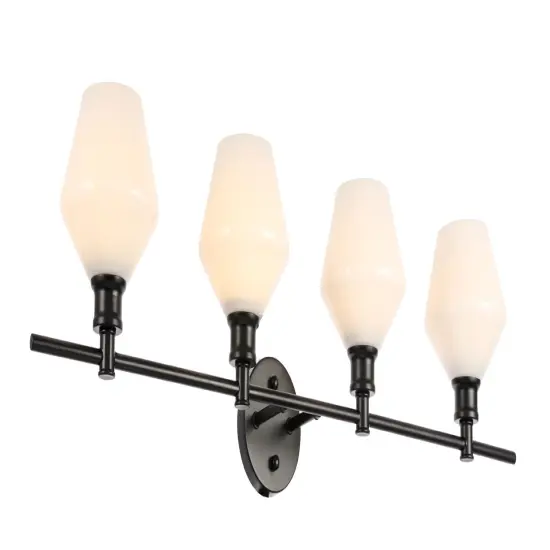 Gene 4 light Black and Frosted white glass Wall sconce {6}