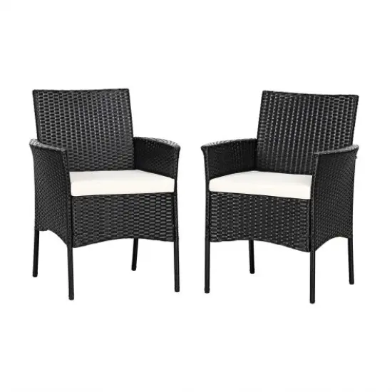 2 Pieces Patio Wicker Chairs with Cozy Seat Cushions {3}