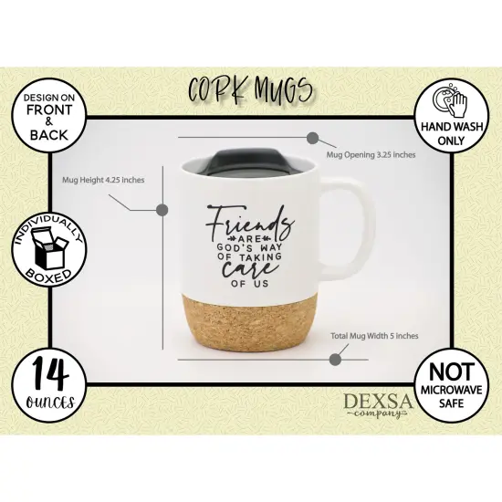 Dexsa Friends Are God's Way Designer Cork Bottom Mug with Lid - 14 oz {5}