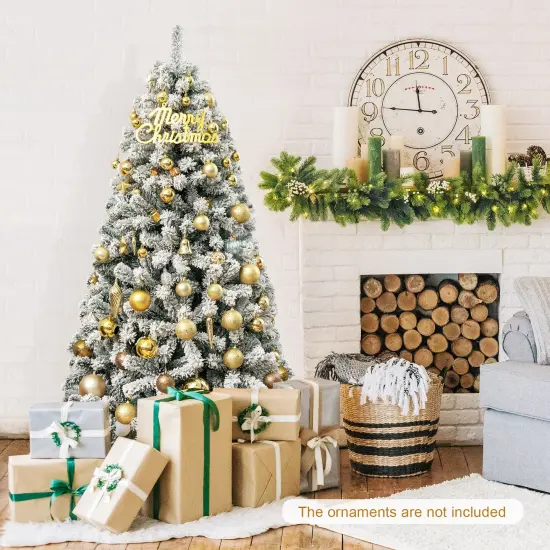 6 Feet Artificial Snow Decorated Flocked Hinged Christmas Tree with Metal Stand {6}