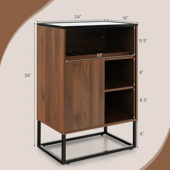 Wine Storage Cabinet Buffet Sideboard with Adjustable Shelf and Sliding Door-Brown {5}