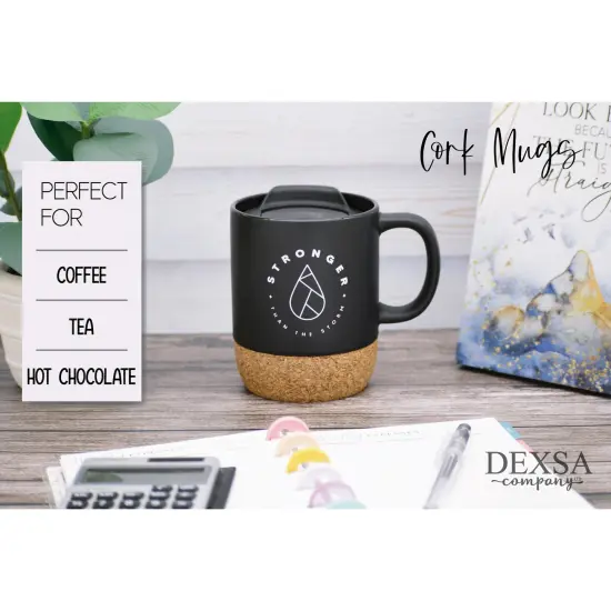 Dexsa Stronger Than The Storm Designer Cork Bottom Mug with Lid - 14 oz {2}
