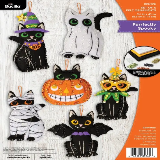 Bucilla Felt Ornaments Applique Kit Set Of 6-Purrfectly Spooky {1}