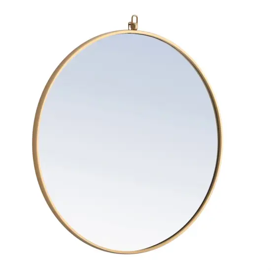 Metal frame Round Mirror with decorative hook 28 inch Brass finish {5}