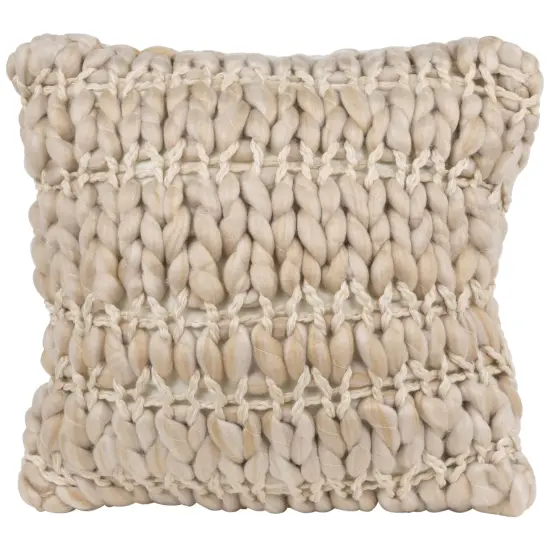 Northlight 16" Khaki Jumbo Knit Square Throw Pillow with Velvet Back Beige {1}