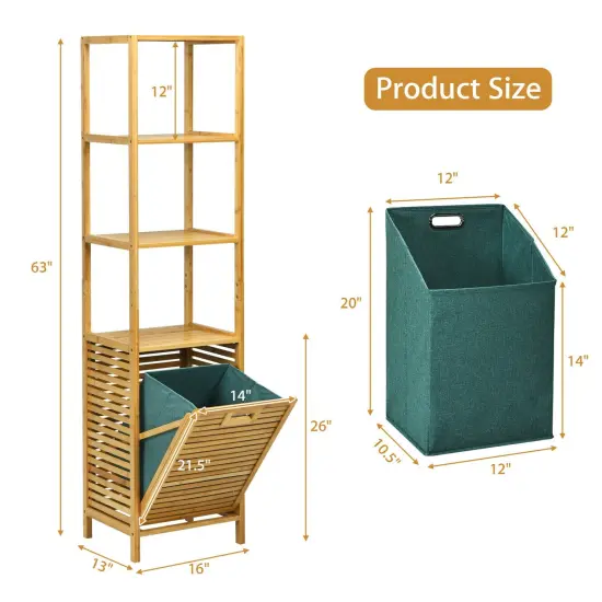 Bamboo Tower Hamper Organizer with 3-Tier Storage Shelves-Natural {4}