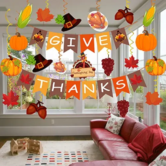 42 Pack Thanksgiving Decorations Pre-Assembled GIVE THANKS Banner Hanging Swirls for Indoor Outdoor Thanksgiving Decor Thanksgiving Decorations for Home {5}