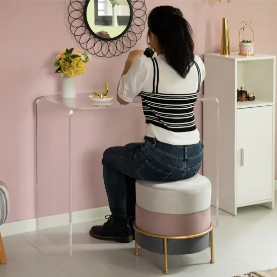 Round Velvet Ottoman Stool 16&rdquo; Tall Tricolor with Gold Metal Stand {3}